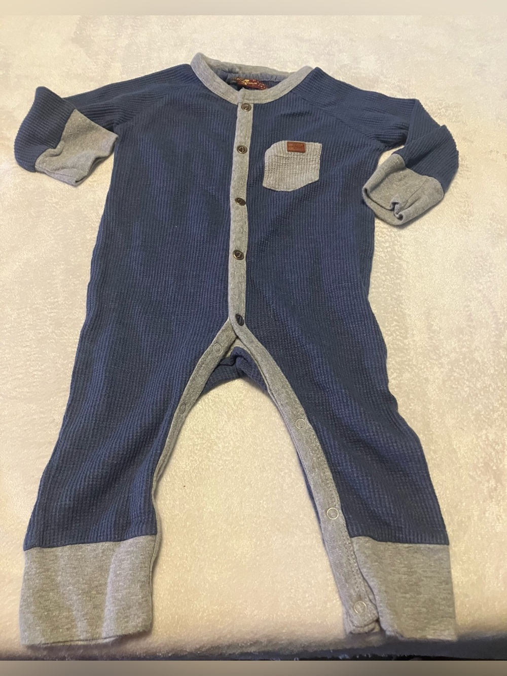 7 For All Mankind Navy and Gray Waffle-Knit Footie